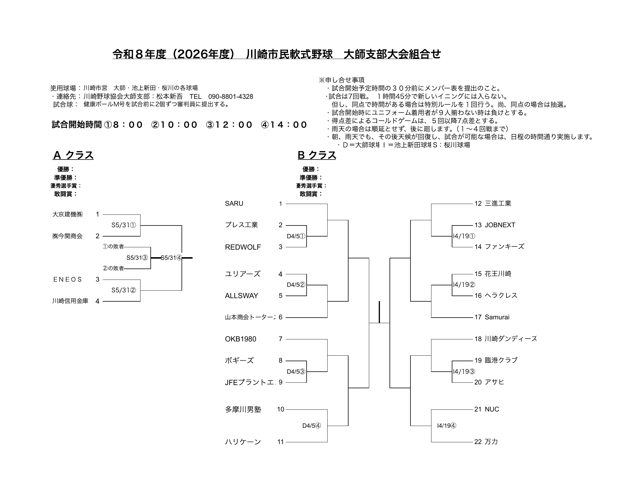 大師支部大会 A・Bクラス組合せ表